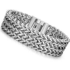 Men Silver Stainless Steel 19MM Cuban Curb Link Chain Rock Wristband Bracelets